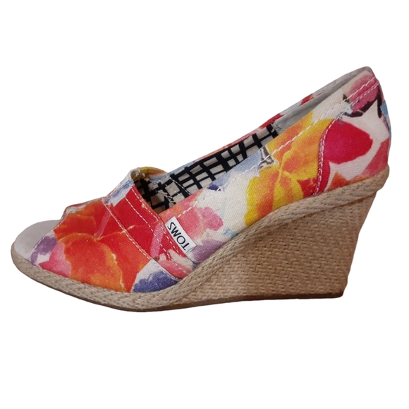 Tom's Women's Oahu Floral Canvas Espadrille Wedge Sandals Open Toe Size 6 - Picture 4 of 9